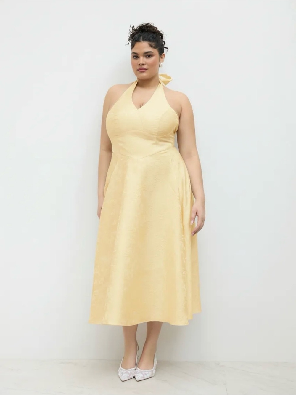 Cider Pale Yellow Halter Dress